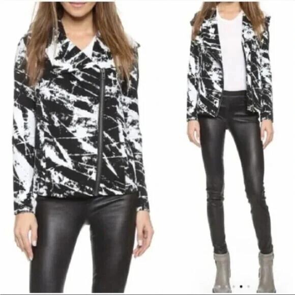 Helmut Lang Tera Splatter Hooded Zip Up Jacket Black & White Size Small - Picture 1 of 10